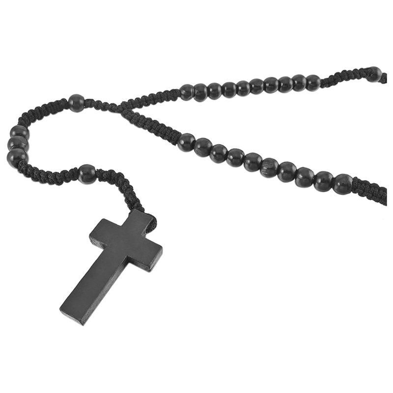 Wooden Pendant Pendant Neck Black Beads Retro 24 Inches Rosary Chain Chain Man