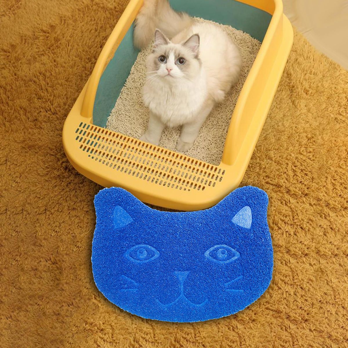 Cat Litter Mat Multipurpose Dog Food Mat Dish Tray Blue