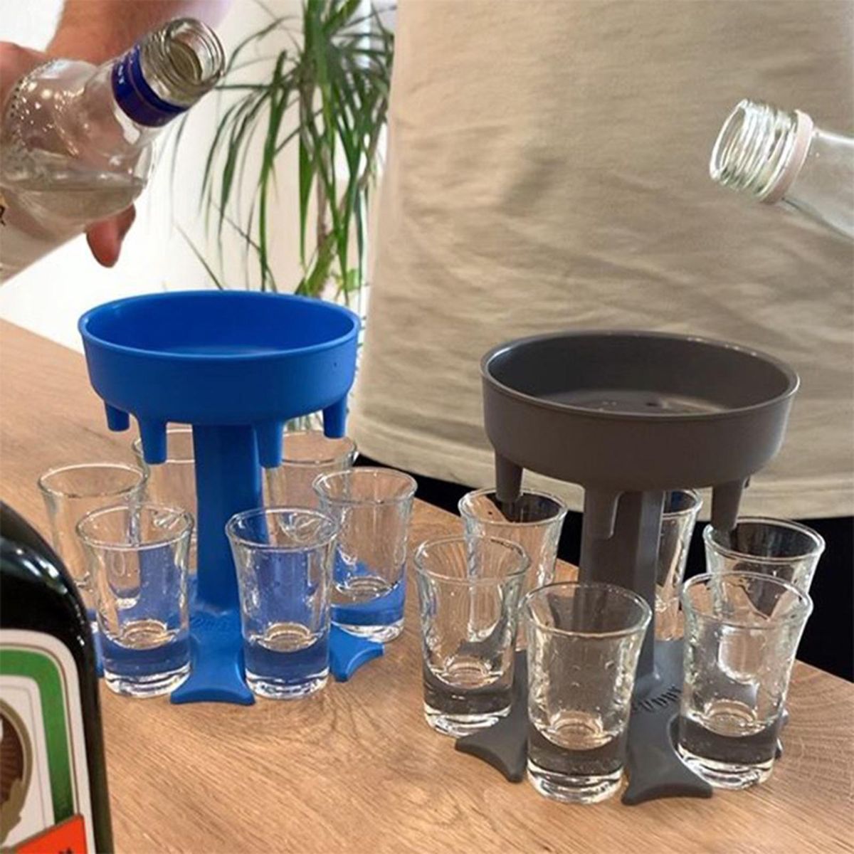 6 Shot Glass Dispenser and Holder, Dispenser For Filling Liquids, Bar Cocktail Shots Dispenser, Multiple 6 Shot Cocktail Dispenser with 6 Plastic Color/Transparent Cup