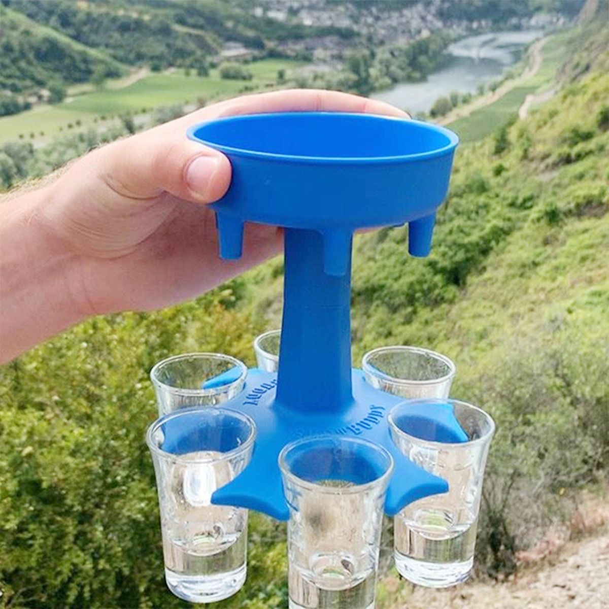 6 Shot Glass Dispenser and Holder, Dispenser For Filling Liquids, Bar Cocktail Shots Dispenser, Multiple 6 Shot Cocktail Dispenser with 6 Plastic Color/Transparent Cup