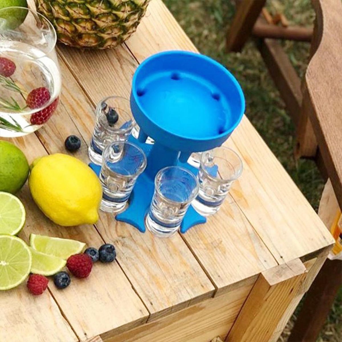 6 Shot Glass Dispenser and Holder, Dispenser For Filling Liquids, Bar Cocktail Shots Dispenser, Multiple 6 Shot Cocktail Dispenser with 6 Plastic Color/Transparent Cup
