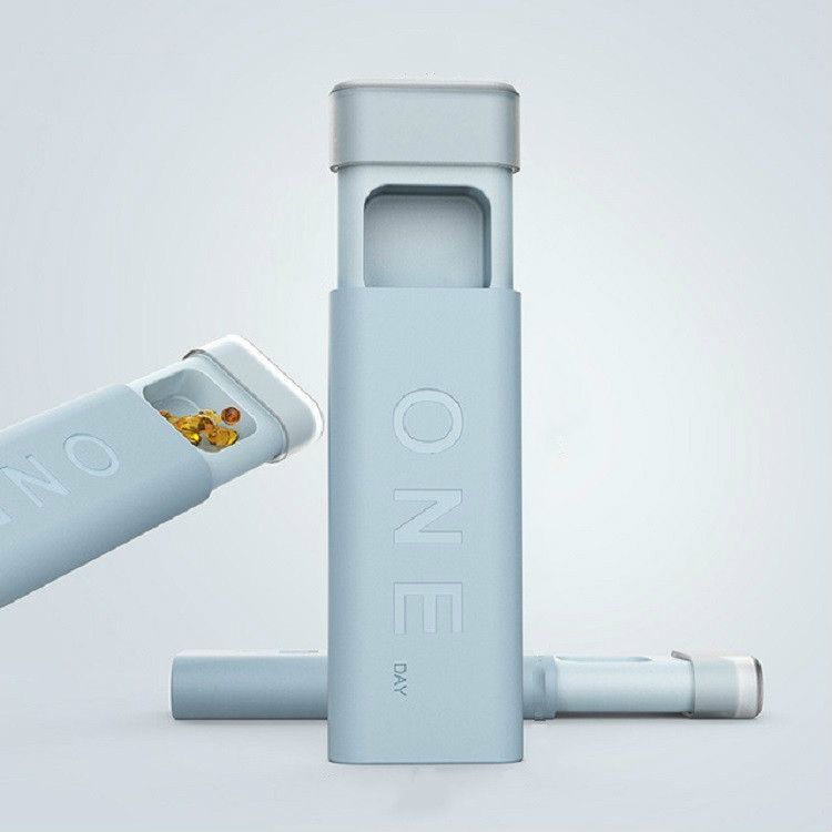 Portable Mini Dispensing Pill Box To Store Pill Sealed Box(Sky Blue)