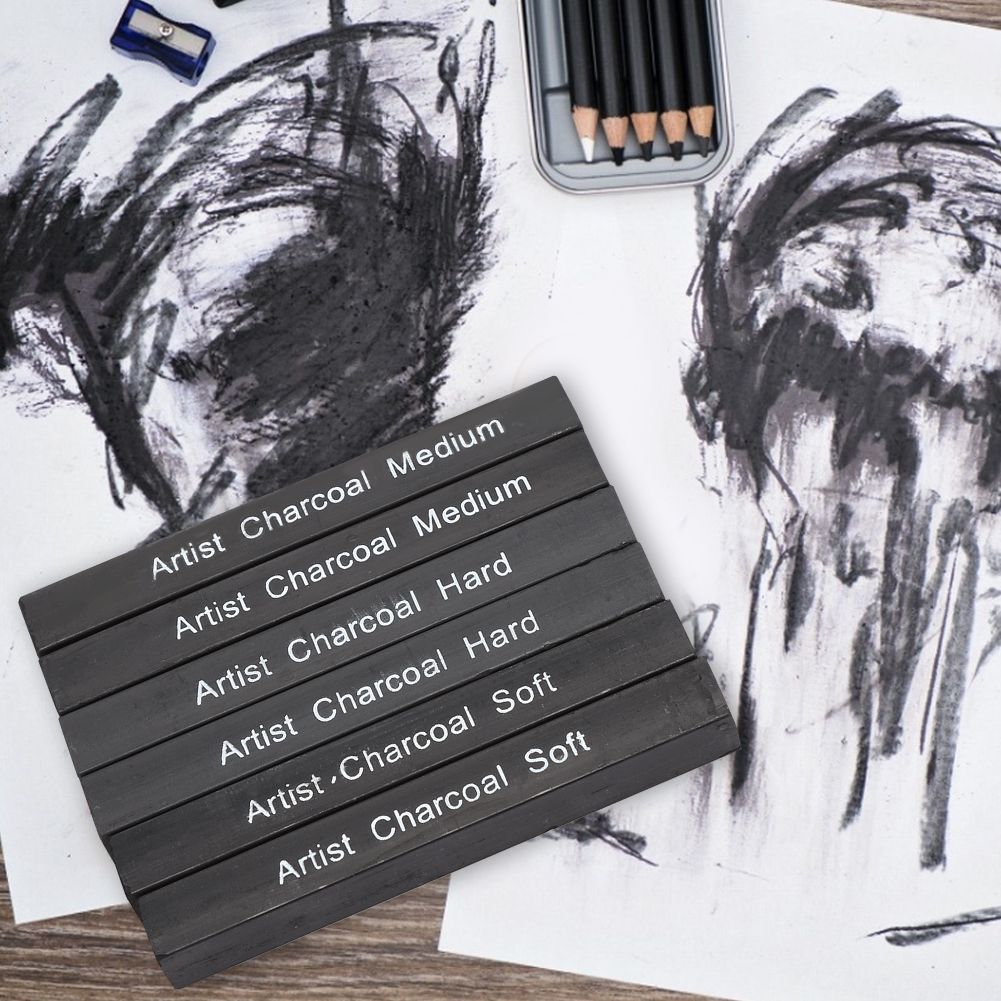 Soft/medium/hard 6pcs Compressed Charcoal Sticks B