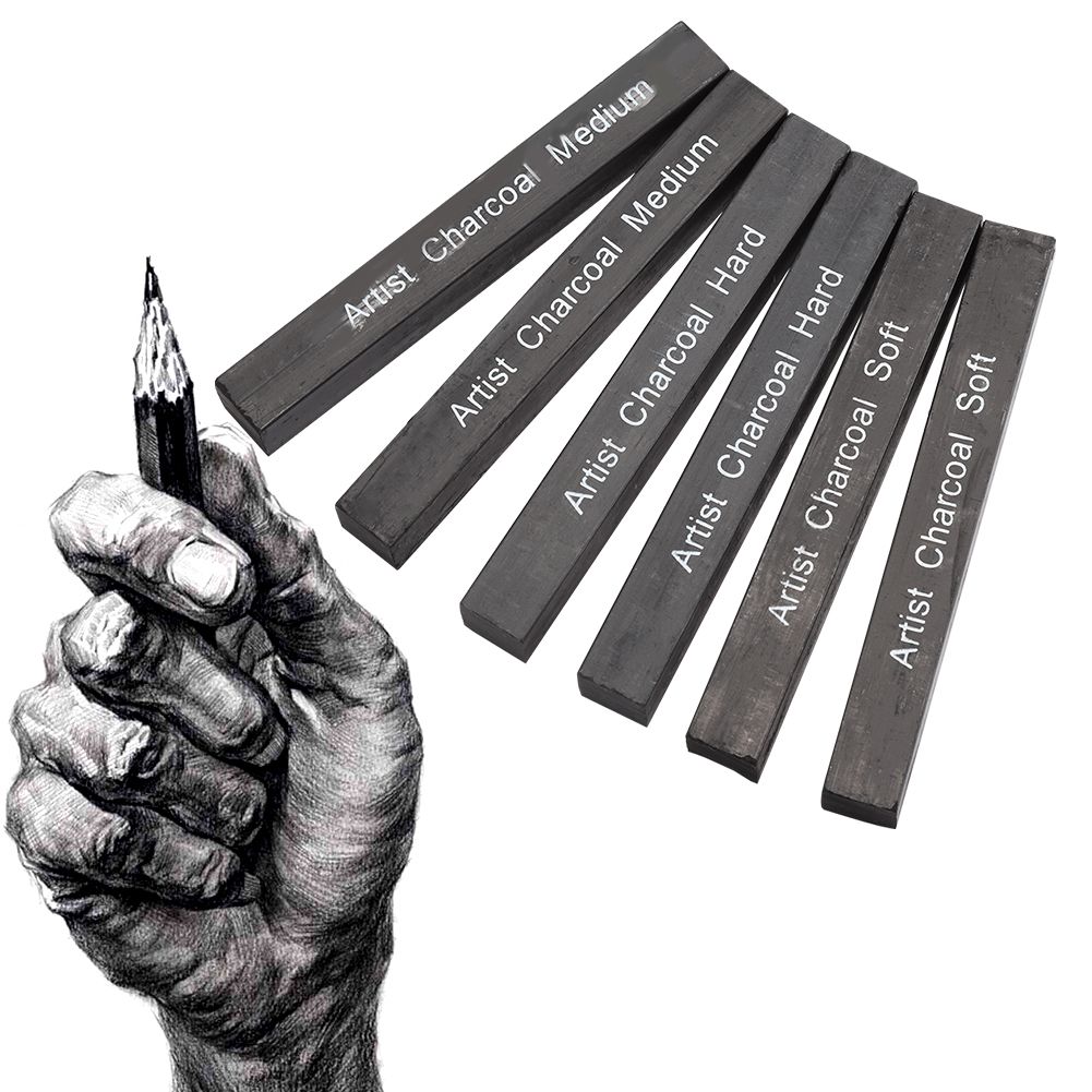 Soft/medium/hard 6pcs Compressed Charcoal Sticks B