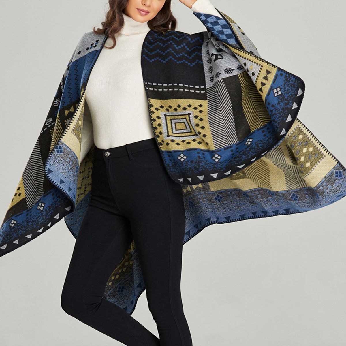 Women Shawl Splicing Open Front Soft Comfortable
