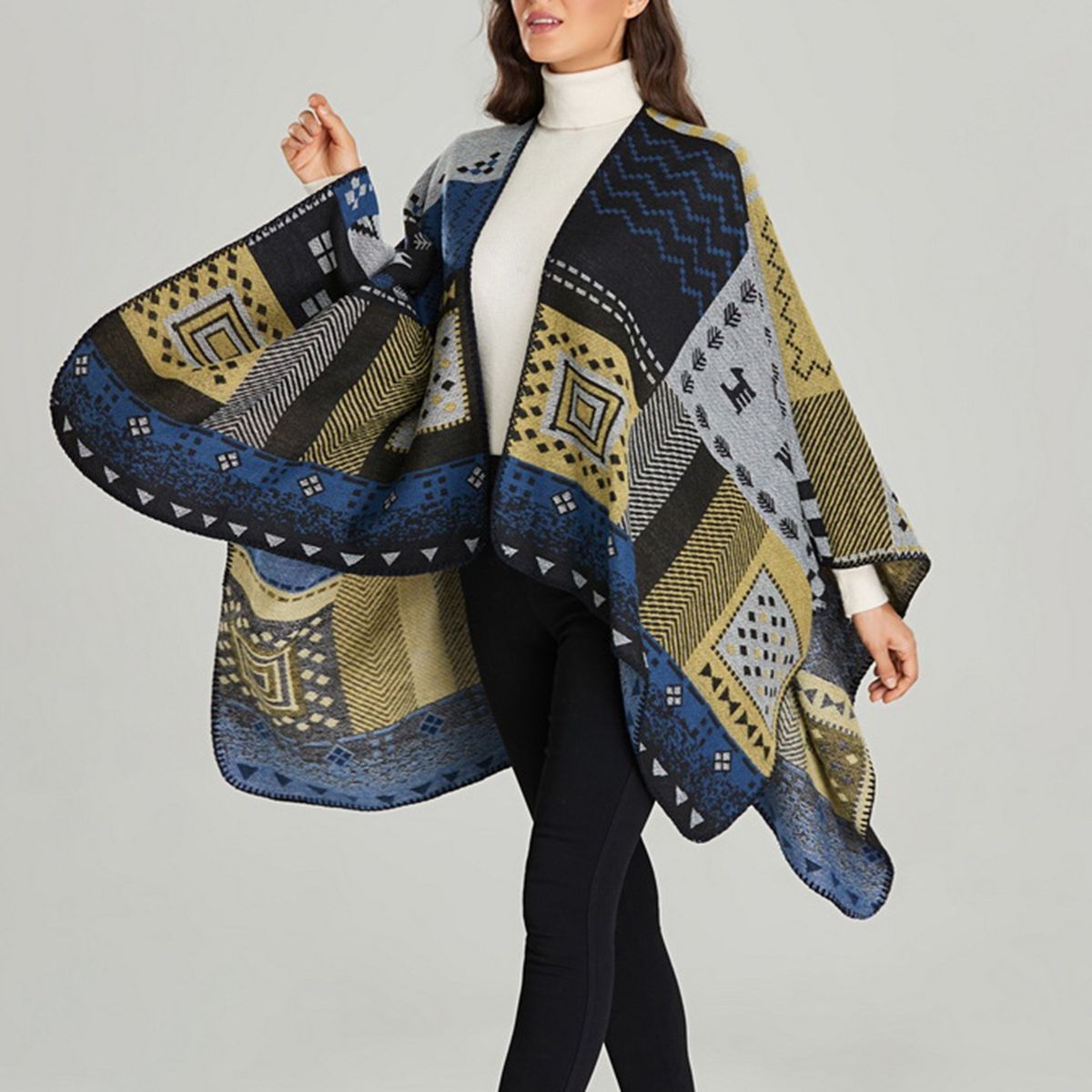 Women Shawl Splicing Open Front Soft Comfortable