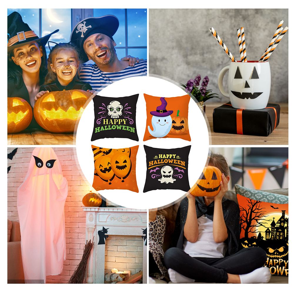 4Pcs/Set Halloween Decorative Pumpkin Pillow Covers Cotton