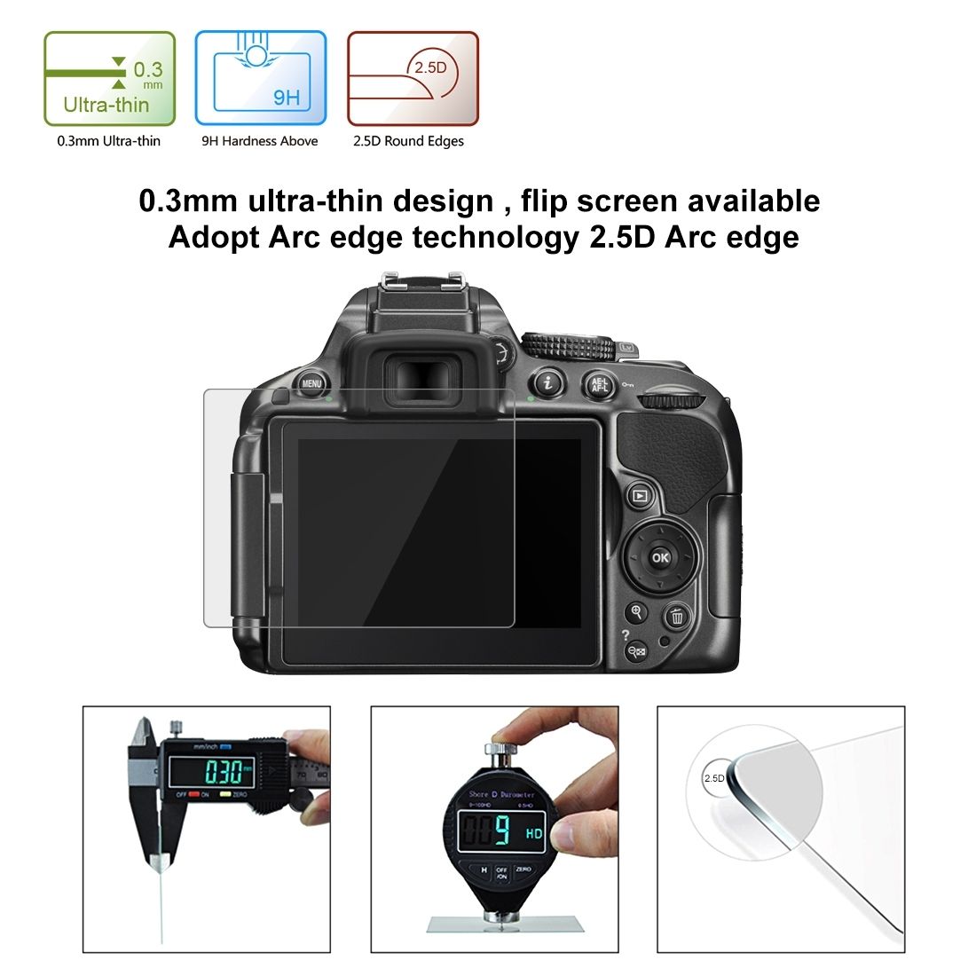 PULUZ Camera 2.5D Curved Edge 9H Surface Hardness Tempered Glass Screen Protector For Nikon D5300 / D5500 / D5600
