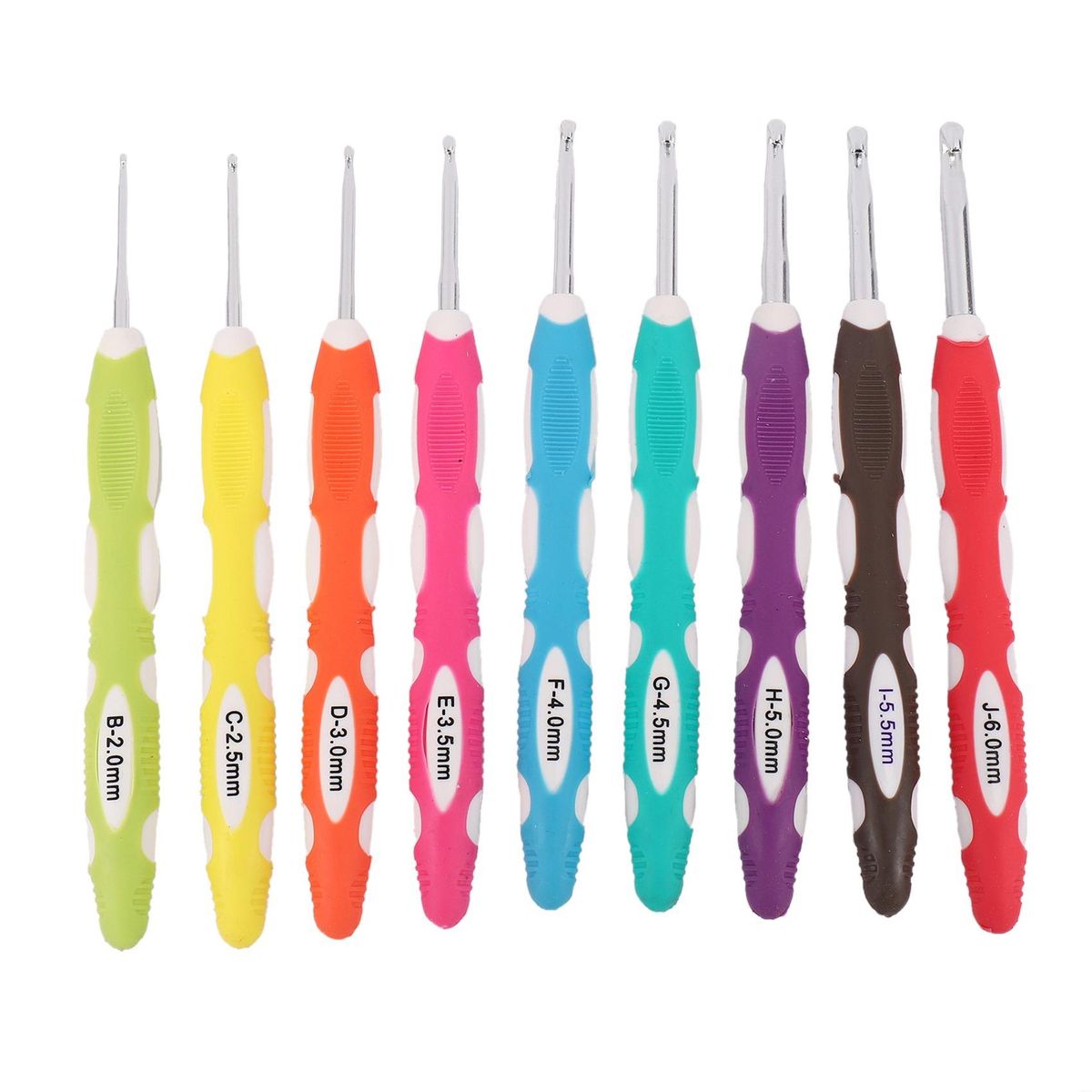 9Pcs/Set 2-6Mm 165Mm Soft Handle Multi Colour Plastic Aluminum Crochet Hooks Yarn Knitting Needles Set For Diy Craft Tools Yarn Weave Craft