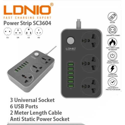 3 Power Sockets With 6 Usb - Model Sc604