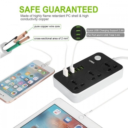 3 Power Sockets With 6 Usb - Model Sc604