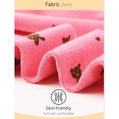 Cute Bear Print Mixed Cotton Girl Toddler Footed Leggings- Fuschia Pink