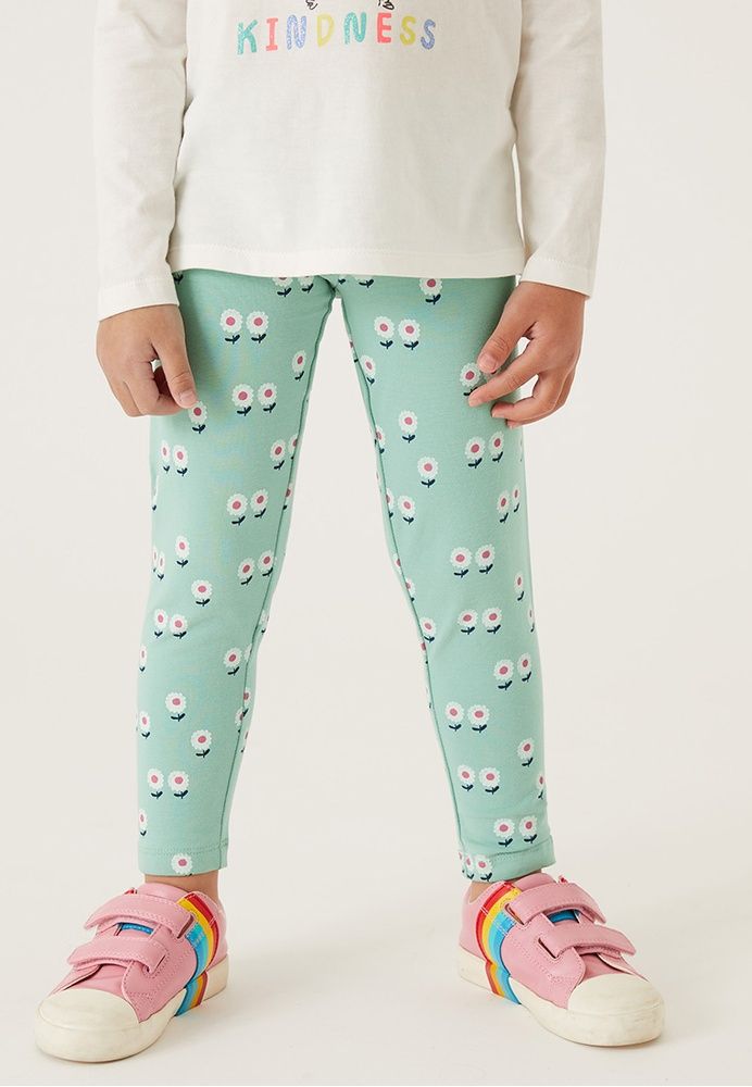 Cotton Rich Green Floral Leggings