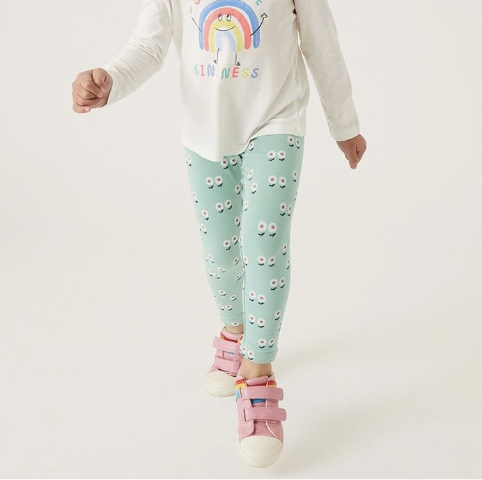 Cotton Rich Green Floral Leggings
