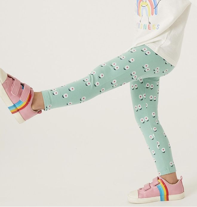 Cotton Rich Green Floral Leggings