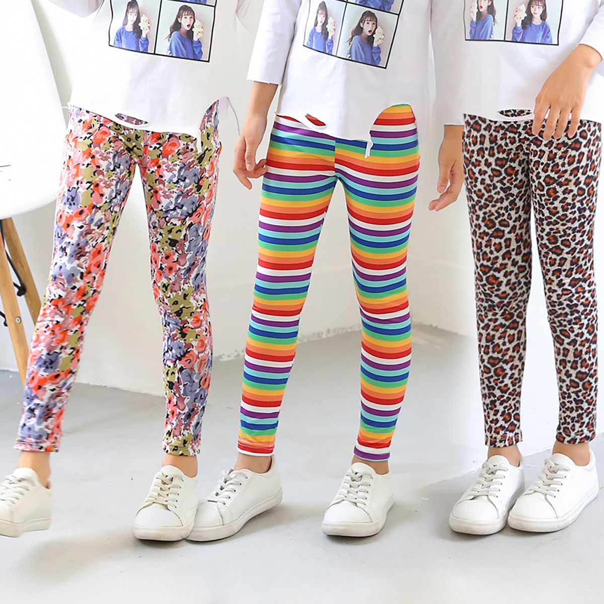 Trousers Printing All Match Children Girls High-Blue