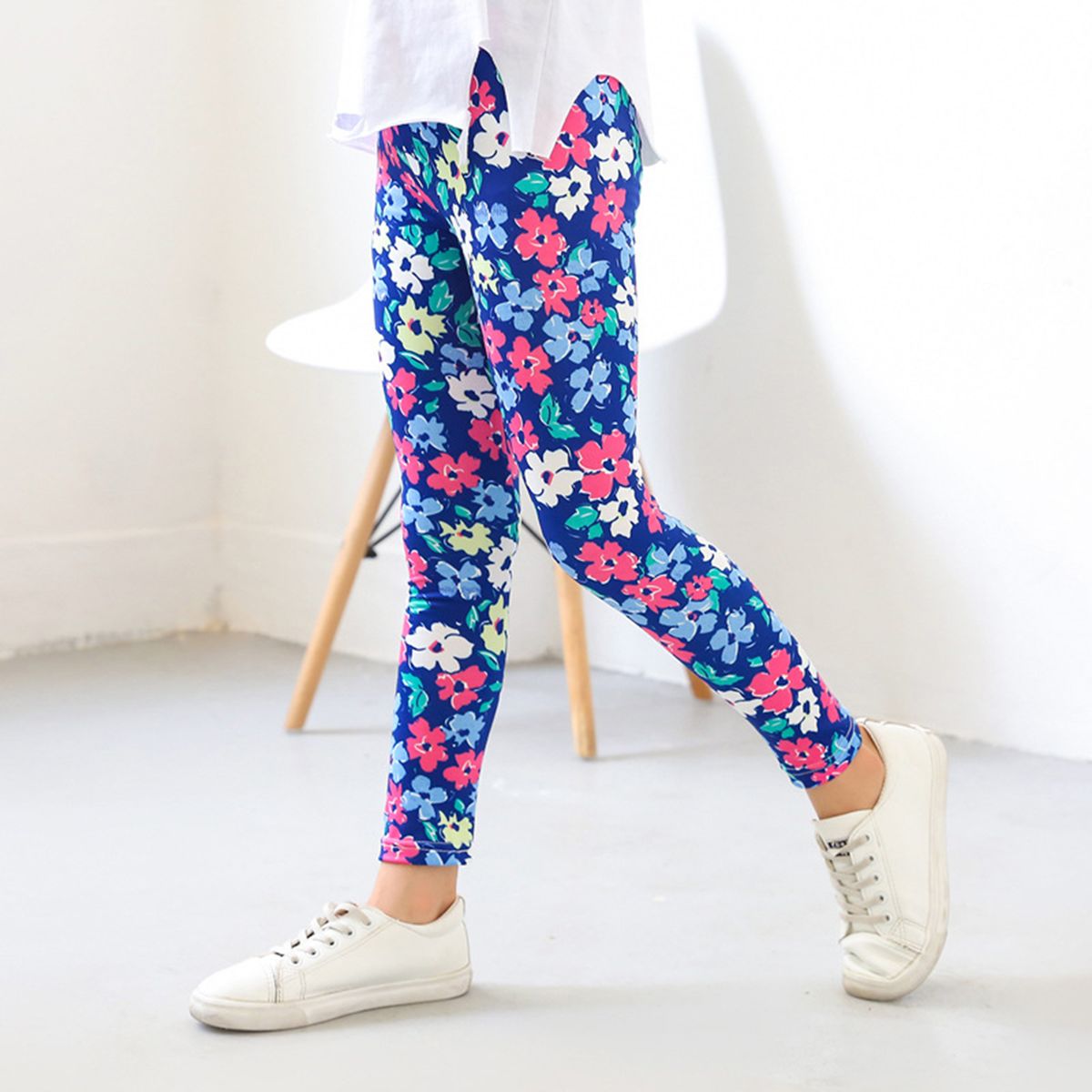 Trousers Printing All Match Children Girls High-Blue