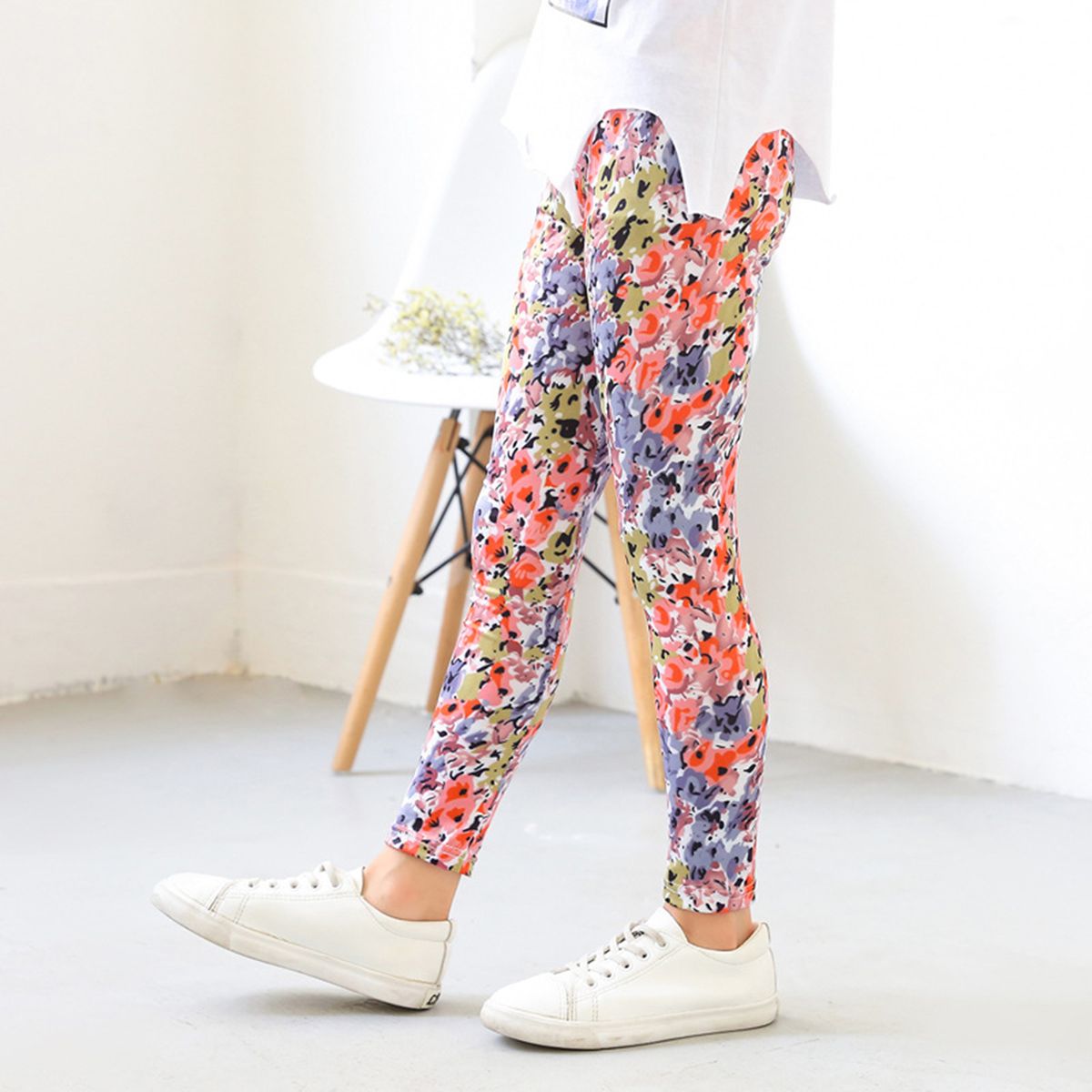Trousers Printing All Match Children Girls High-Blue