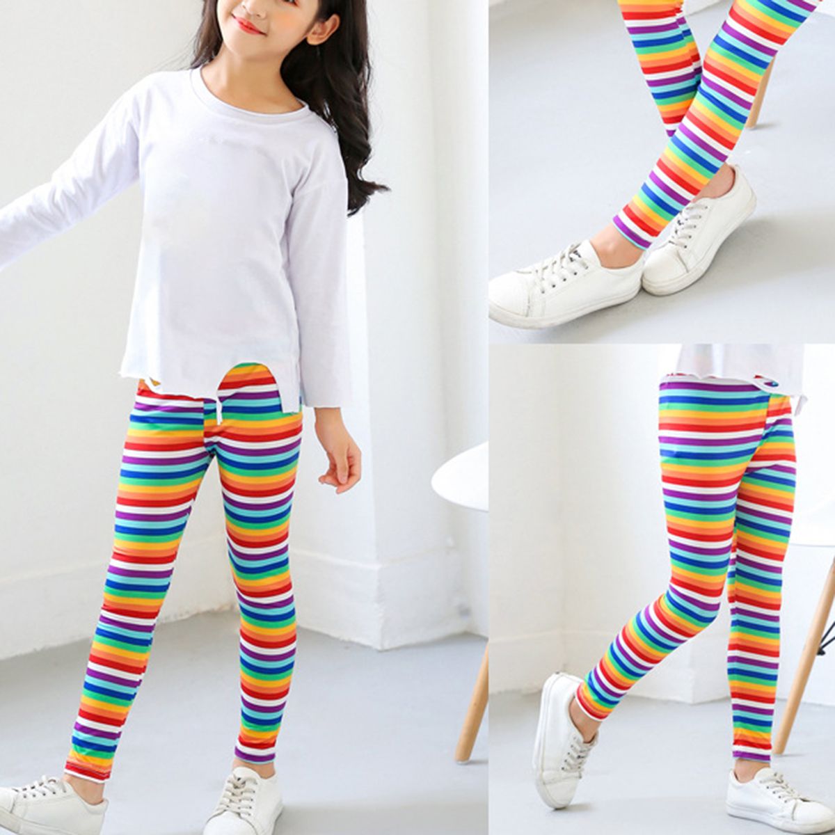 Trousers Printing All Match Children Girls High-Blue