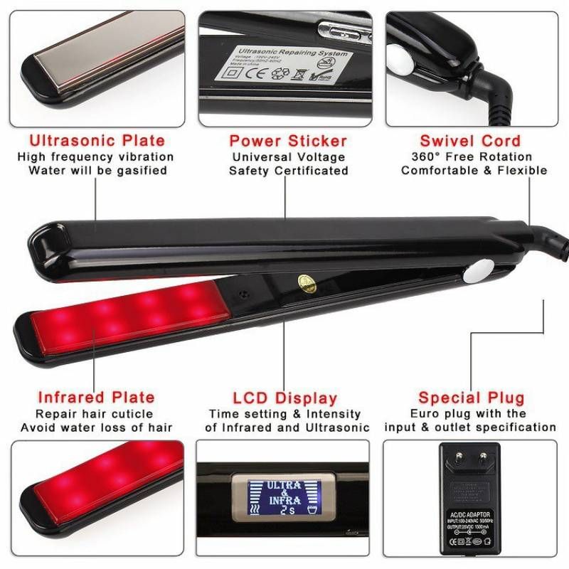 Ultrasonic Hair Care Tools LCD Display Protect Argan Oil Recover Damaged Electric Hot Treatment Styler Cold  Straightener