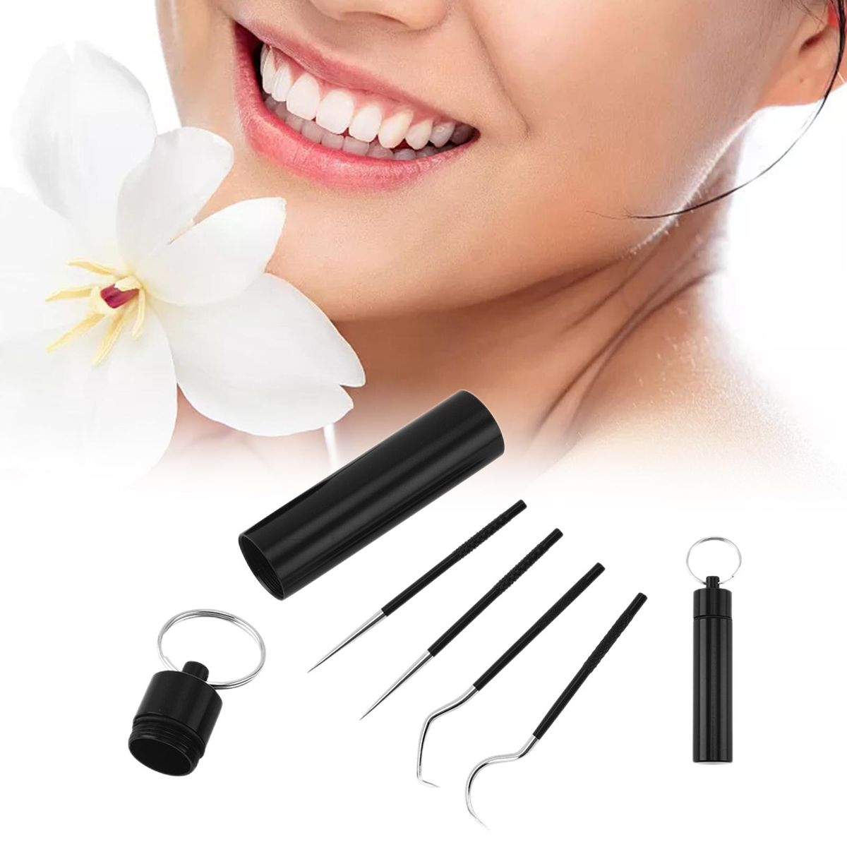 5Pcs Stainless Steel Toothpick  Cleaner Tools Reusable For Black