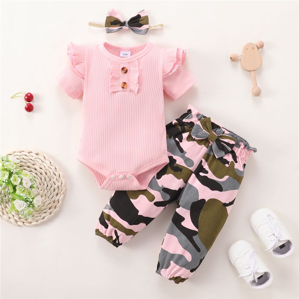 0-18 Months Newborn Baby Girl Ruffle Ribbed Bodysuit+Pnats