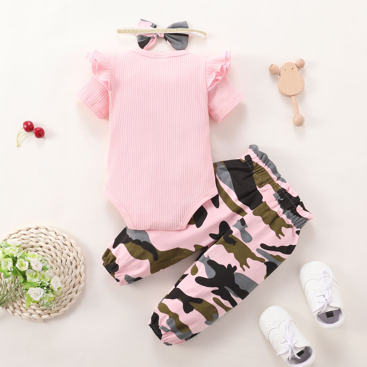 0-18 Months Newborn Baby Girl Ruffle Ribbed Bodysuit+Pnats