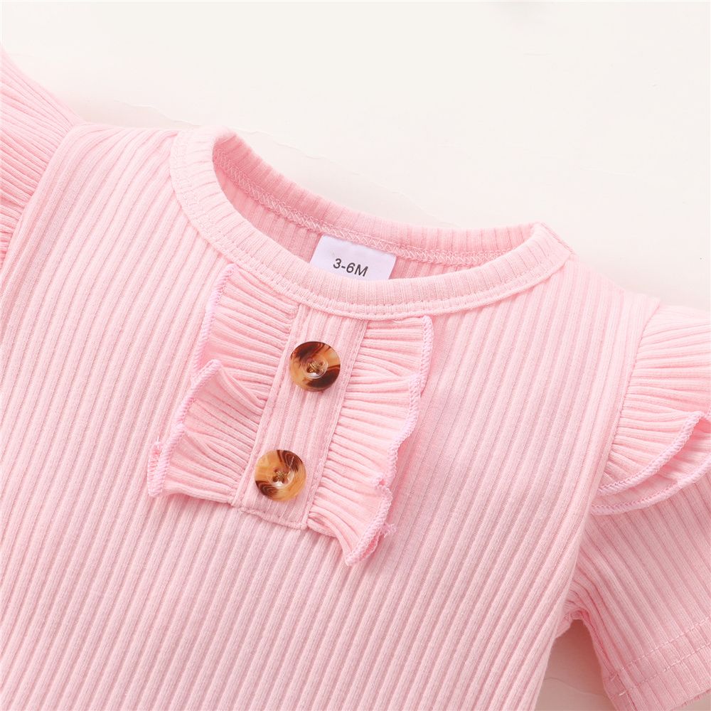 0-18 Months Newborn Baby Girl Ruffle Ribbed Bodysuit+Pnats