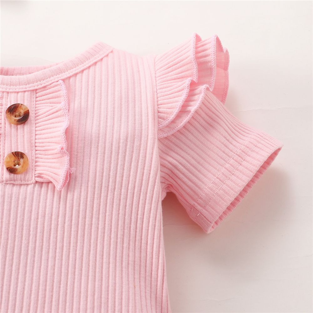 0-18 Months Newborn Baby Girl Ruffle Ribbed Bodysuit+Pnats