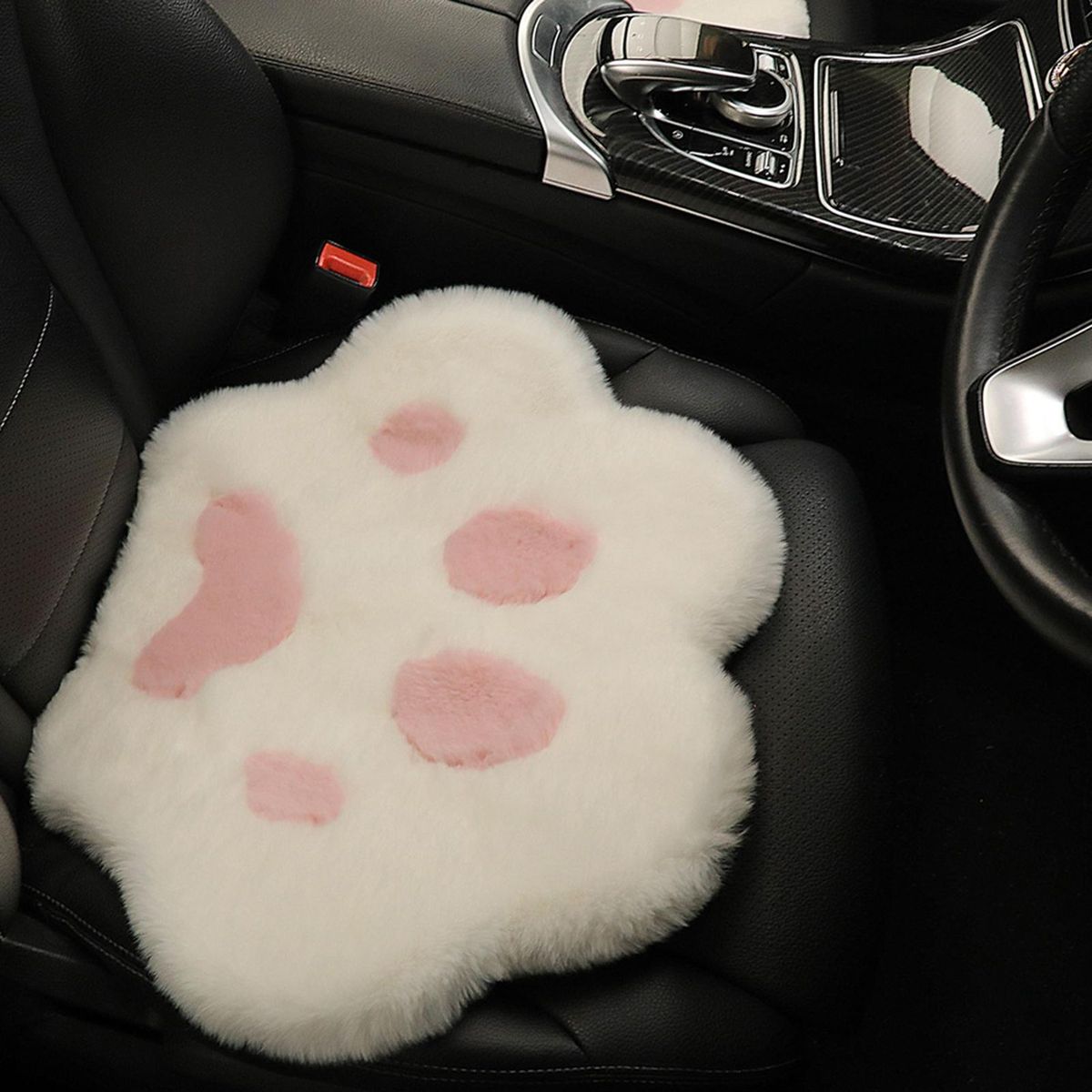 Car Seat Pad Cartoon Cat Paw Winter Warm Car Seat Cushion White Pink
