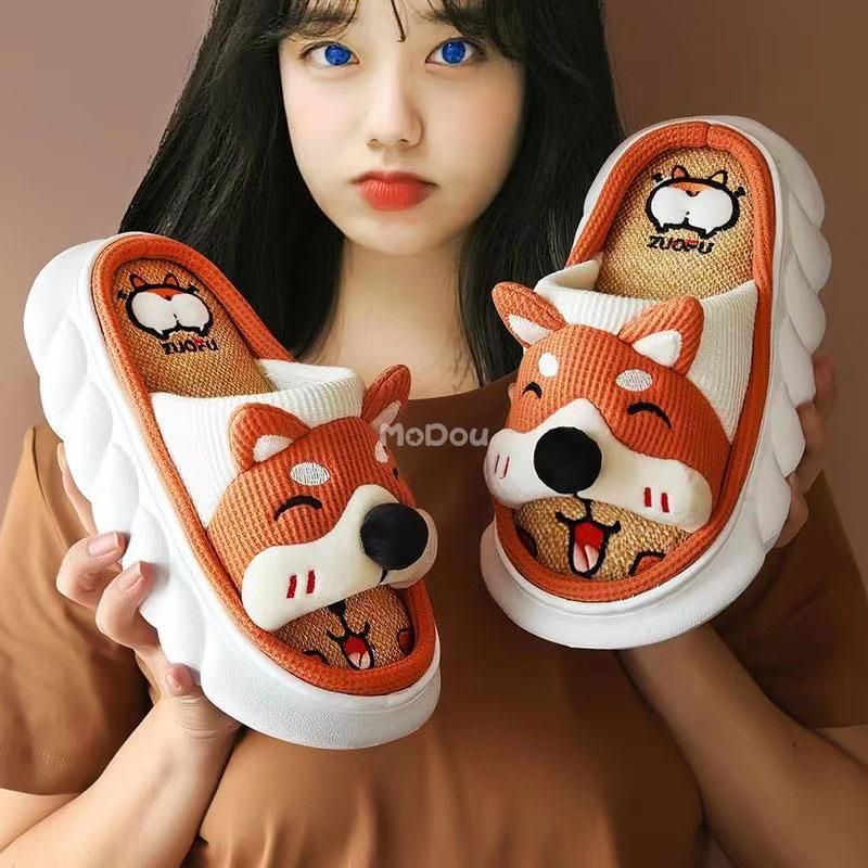 Mo Dou 2022 All Senson Designer Slippers Cute Cartoon Lovely Cat Bedroom Cotton Home Shoes Indoor Thick Sole Couples Men Women