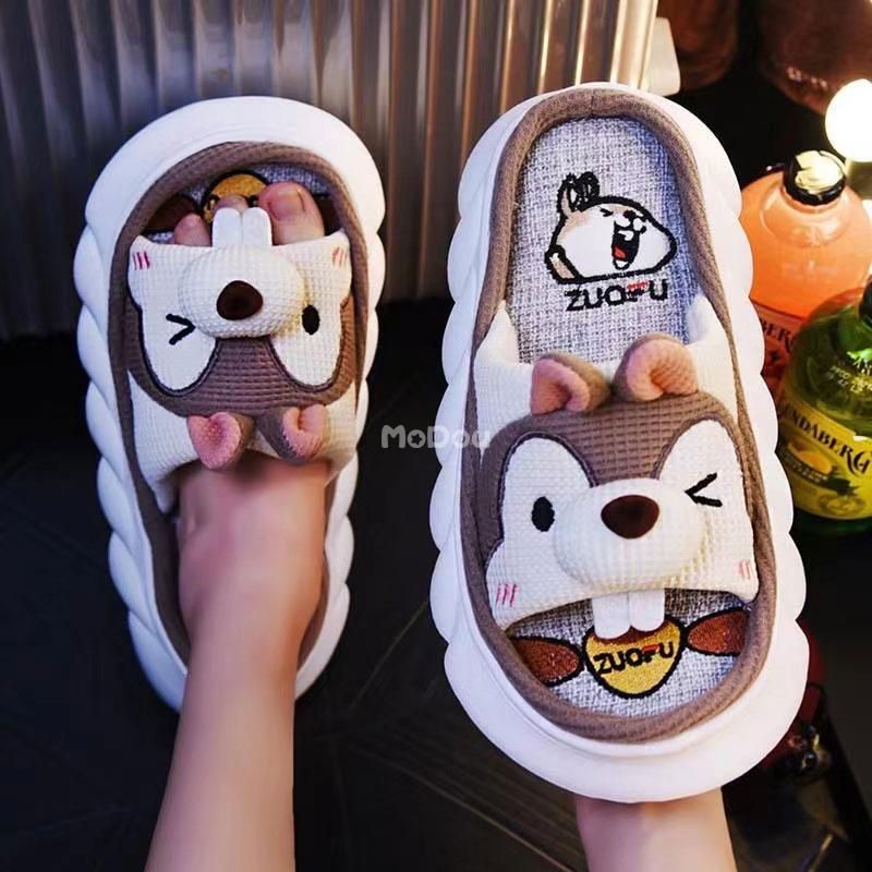 Mo Dou 2022 All Senson Designer Slippers Cute Cartoon Lovely Cat Bedroom Cotton Home Shoes Indoor Thick Sole Couples Men Women