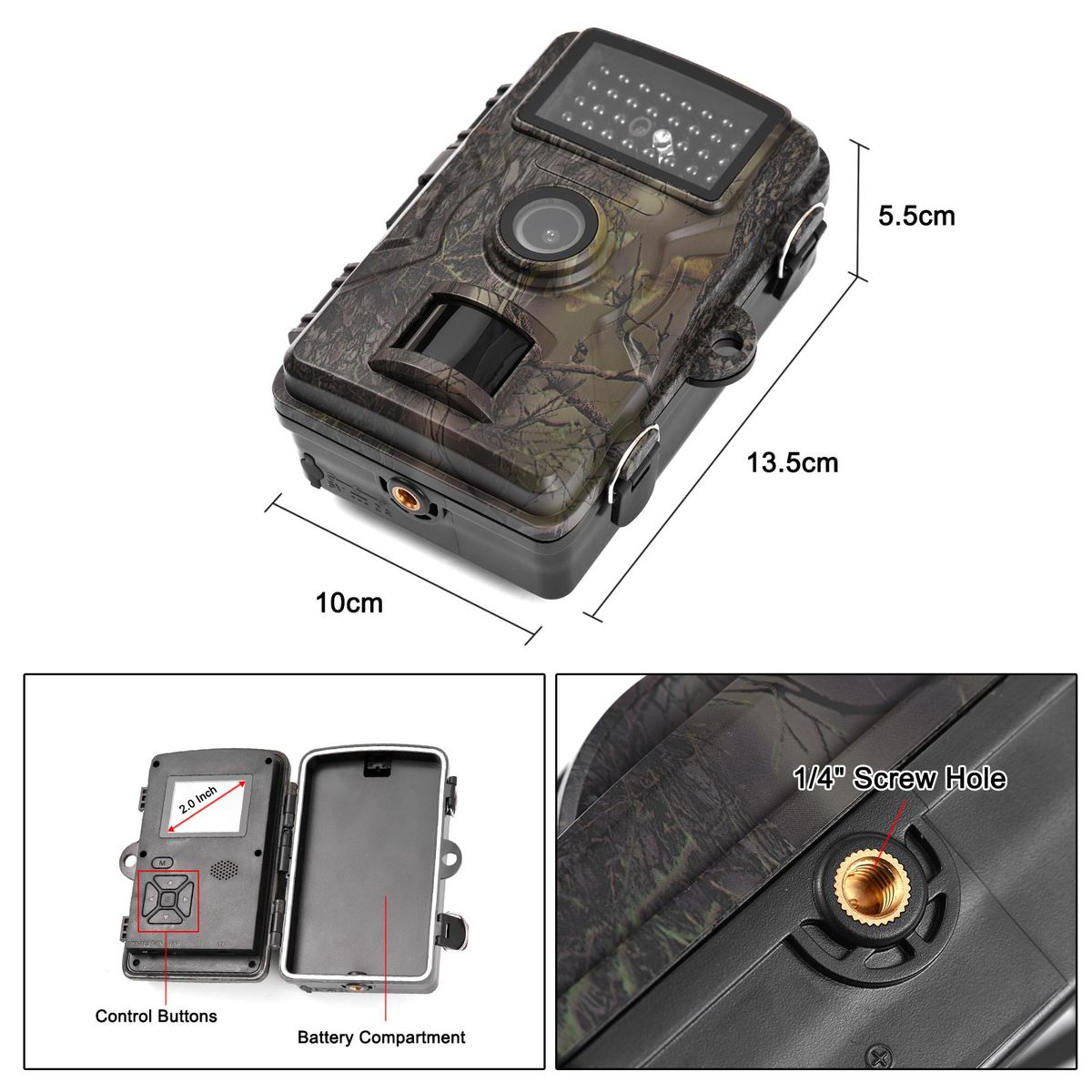 1080P Trail Camera 16MP Wildlife Scouting Camera Tracking Camera with 2.0 Inch TFT Color Screen 0.8s Trigger Time Supports Infrared Night Vision Motion Activated IP66 Waterproof