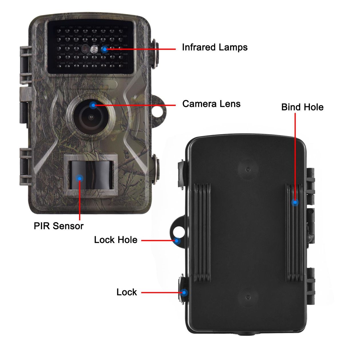 1080P Trail Camera 16MP Wildlife Scouting Camera Tracking Camera with 2.0 Inch TFT Color Screen 0.8s Trigger Time Supports Infrared Night Vision Motion Activated IP66 Waterproof