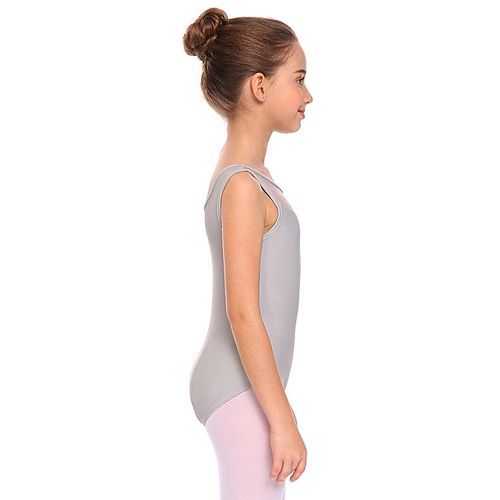 Girls Gymnastics Tank Top O-Neck Sleeveless Lace Patchwork Dance Leotard-Silver