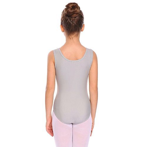 Girls Gymnastics Tank Top O-Neck Sleeveless Lace Patchwork Dance Leotard-Silver
