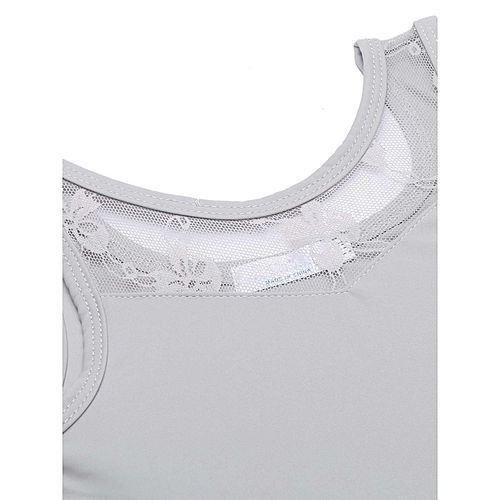 Girls Gymnastics Tank Top O-Neck Sleeveless Lace Patchwork Dance Leotard-Silver