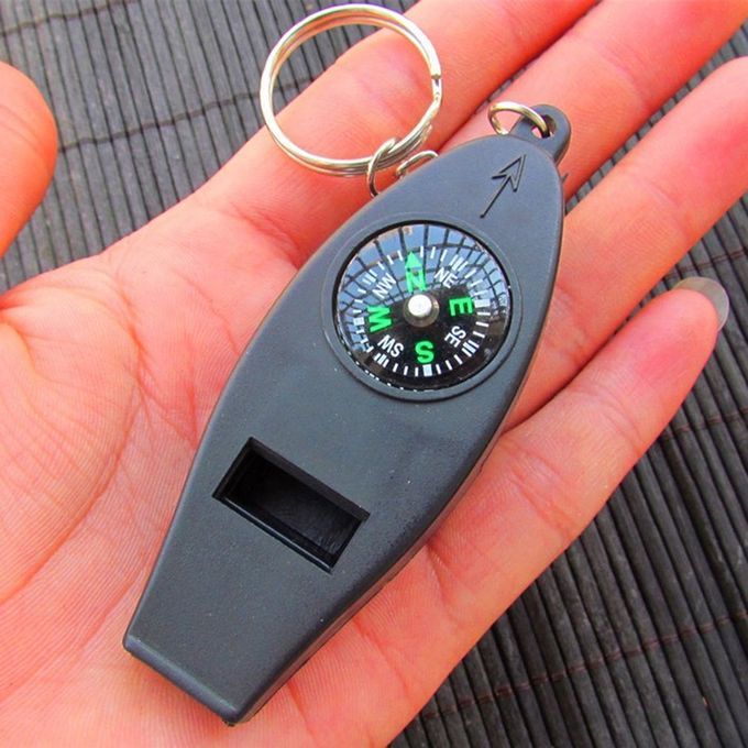 4-in-1 Whistle With Compass Magnifier Thermometer Outdoor Camping Whistle Black