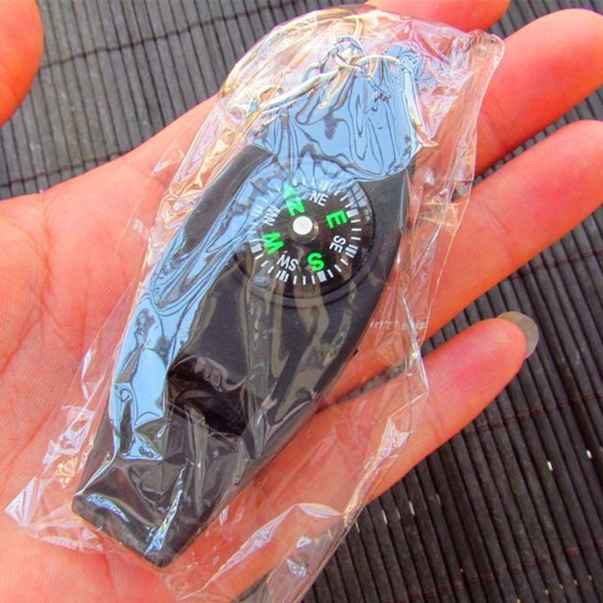 4-in-1 Whistle With Compass Magnifier Thermometer Outdoor Camping Whistle Black