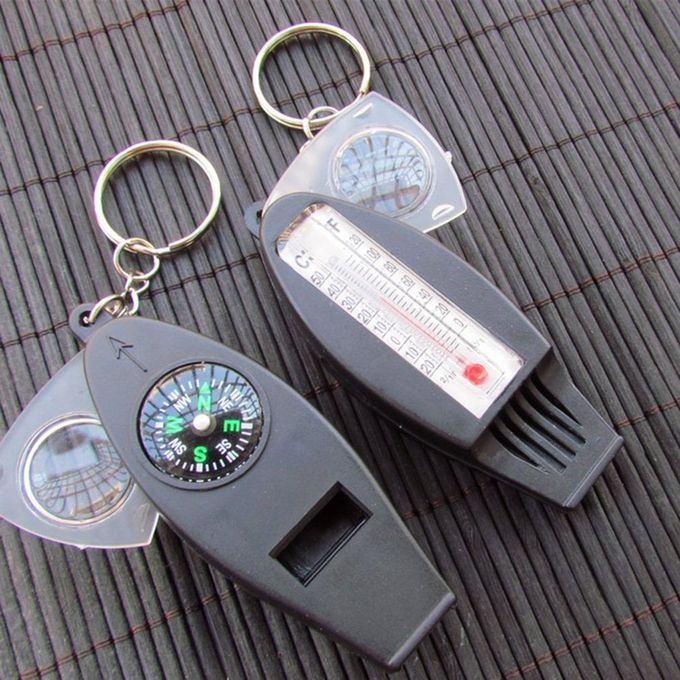 4-in-1 Whistle With Compass Magnifier Thermometer Outdoor Camping Whistle Black