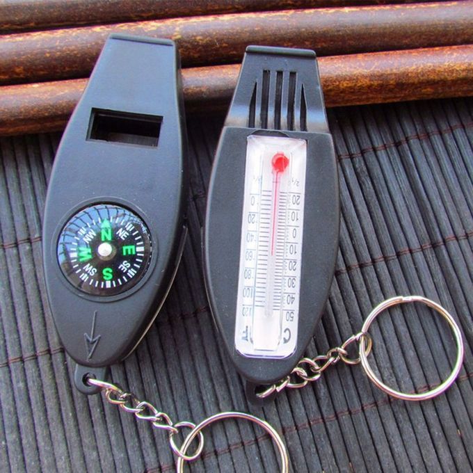 4-in-1 Whistle With Compass Magnifier Thermometer Outdoor Camping Whistle Black