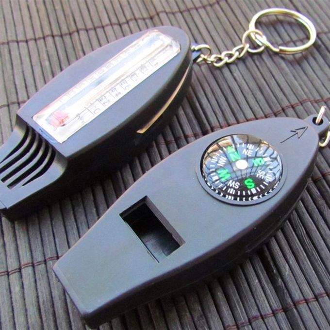 4-in-1 Whistle With Compass Magnifier Thermometer Outdoor Camping Whistle Black