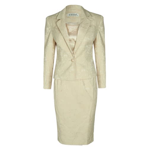 A Floral Patterned Notch Lapel 3-piece Ladies Skirt Suit- Cream. Lss-4910