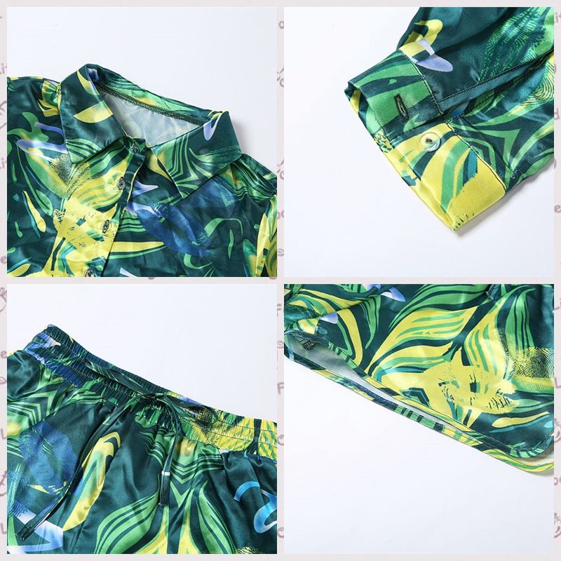 Two Piece Set Women Hipster Print Loose Top+ Slim Sexy Elastic Waist Shorts