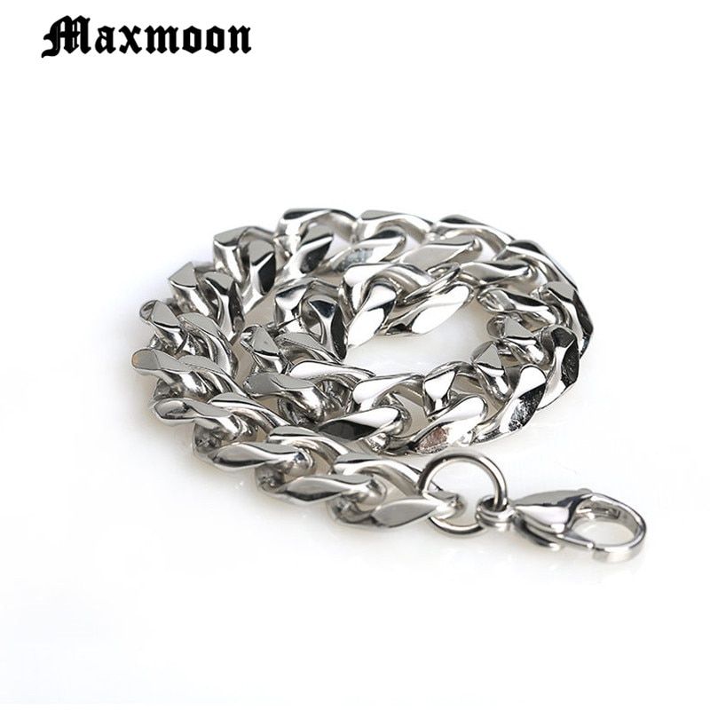 Maxmoon 3-11mm Men's Bracelets Silver Stainless Steel Curb