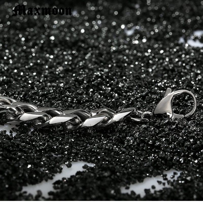 Maxmoon 3-11mm Men's Bracelets Silver Stainless Steel Curb