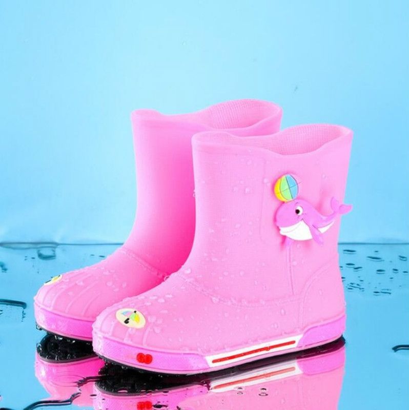 Children Non-Slip Plus Velvet Warm Cartoon Short Rain Boots, Size:Inner Length 15cm, Style:Without Cotton Cover(Pink)