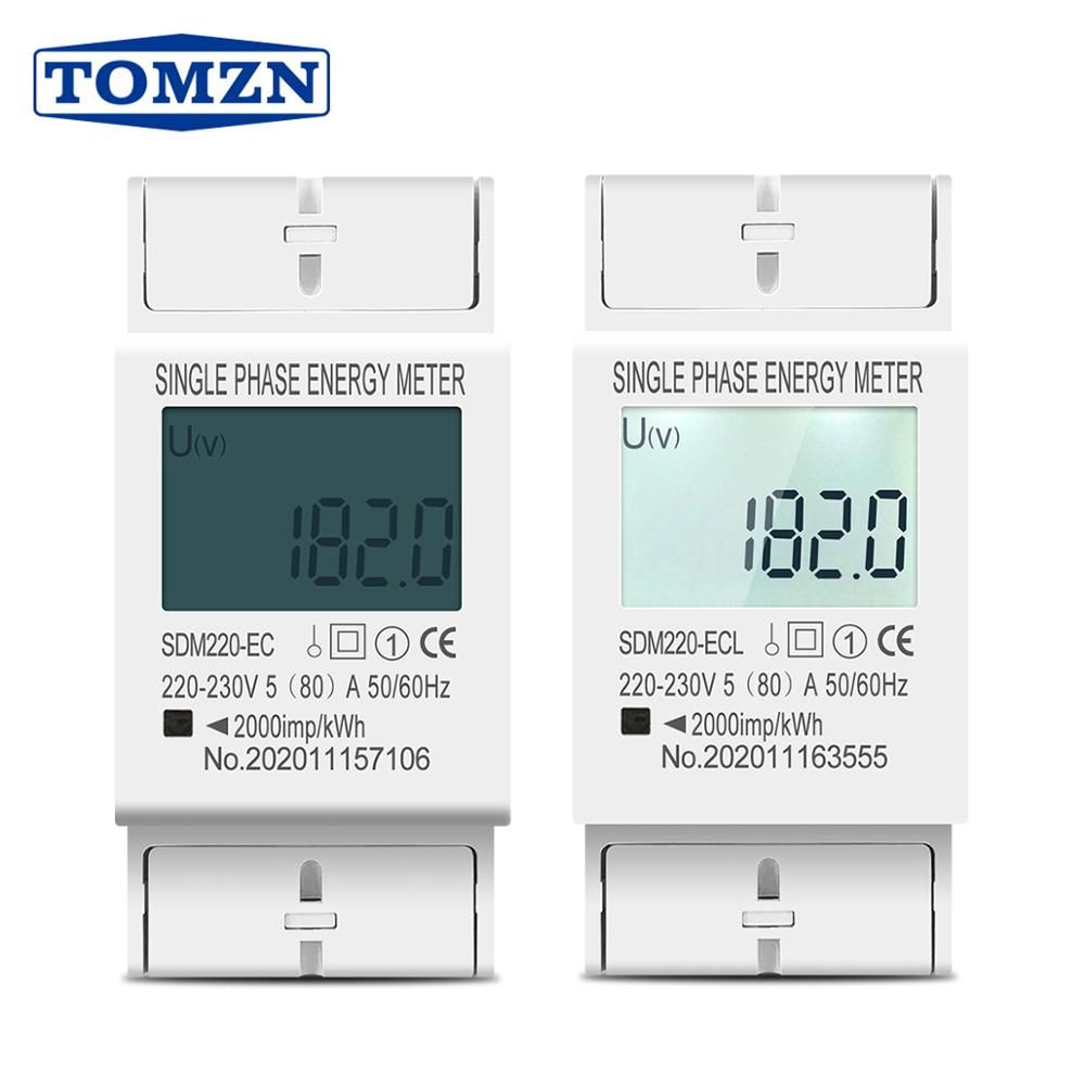 80A Din Rail Single Phase Two Wire AC 220V 230V 50Hz/60Hz LCD Digital Display Power Consumption Energy Electric Meter KWh