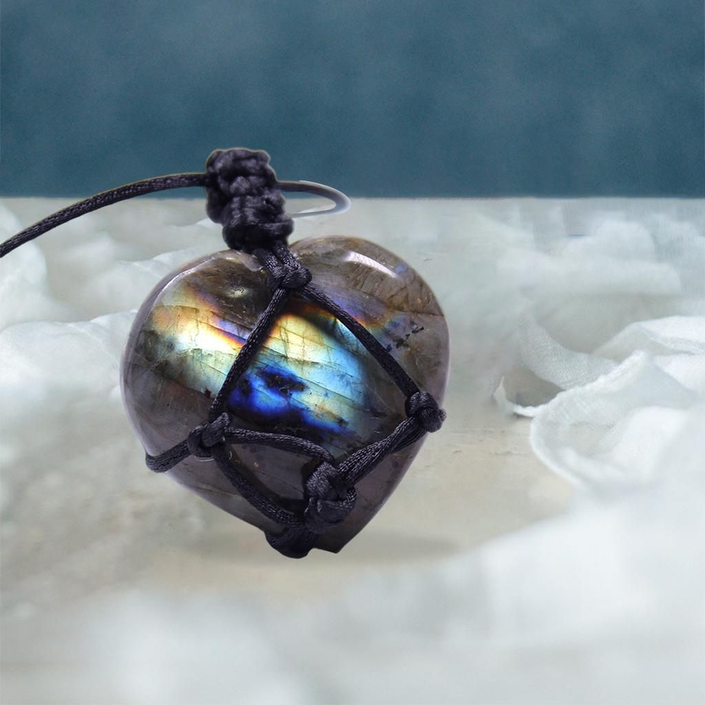 Crystal Stone Necklace Handcraft Rope Wrapped Gemstone Charms B