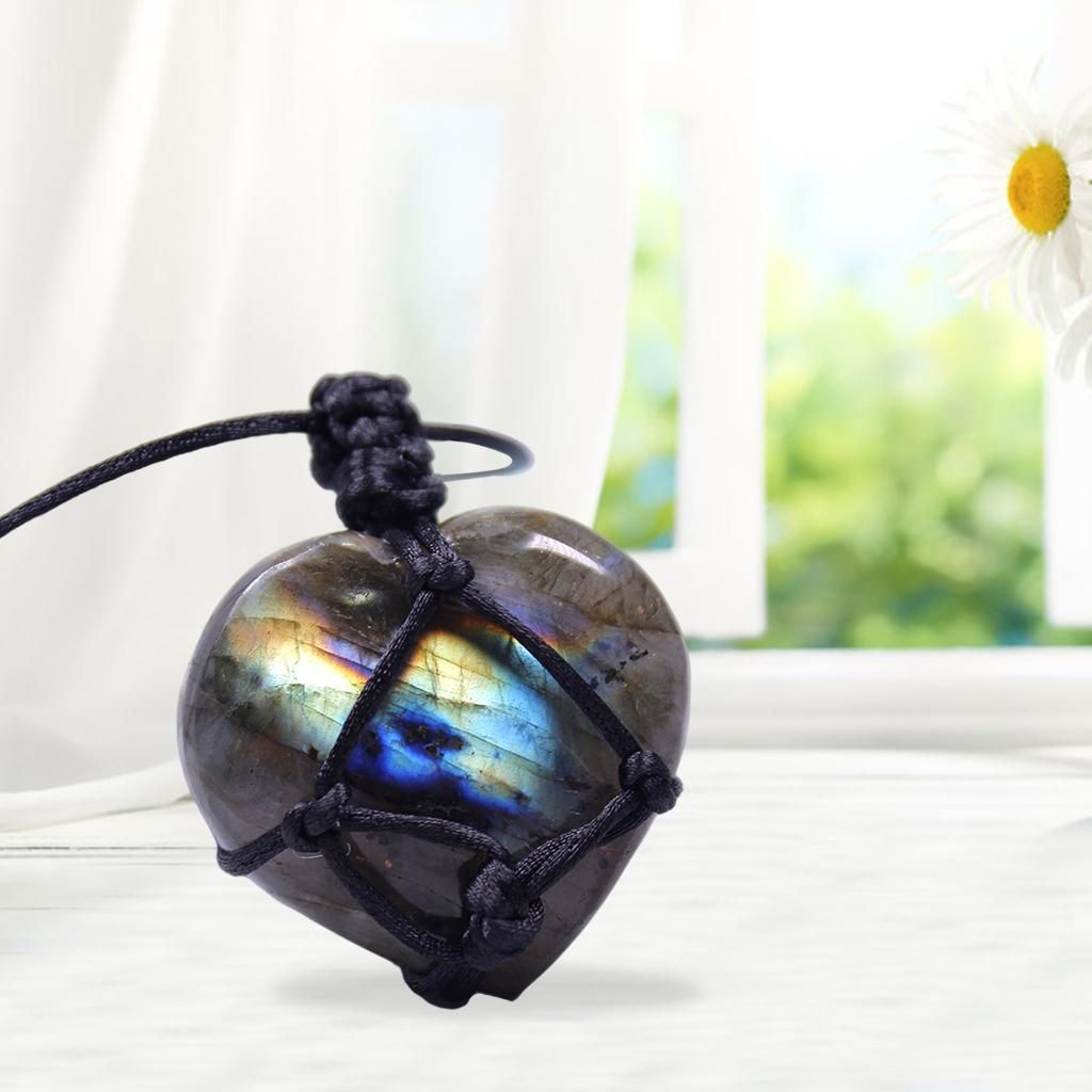 Crystal Stone Necklace Handcraft Rope Wrapped Gemstone Charms B